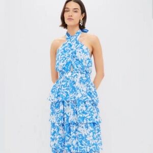 Tuckernuck Floral Blue and White Halter Midi Dress